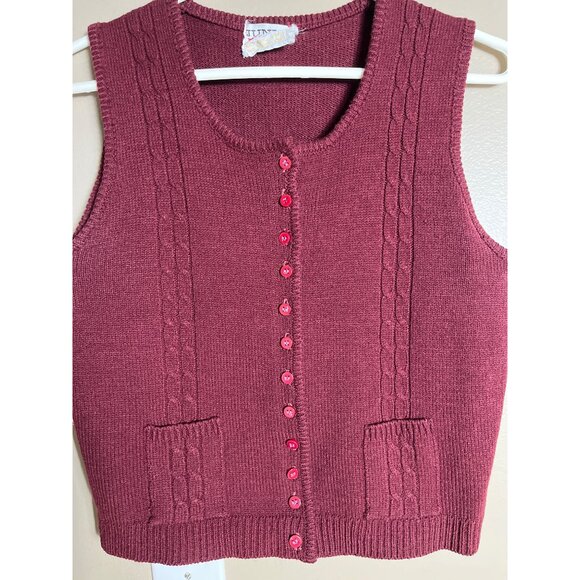 Junior House Vtg Sweater Vest Burgundy Button Preppy Heritage Academia Womens S - Picture 8 of 9
